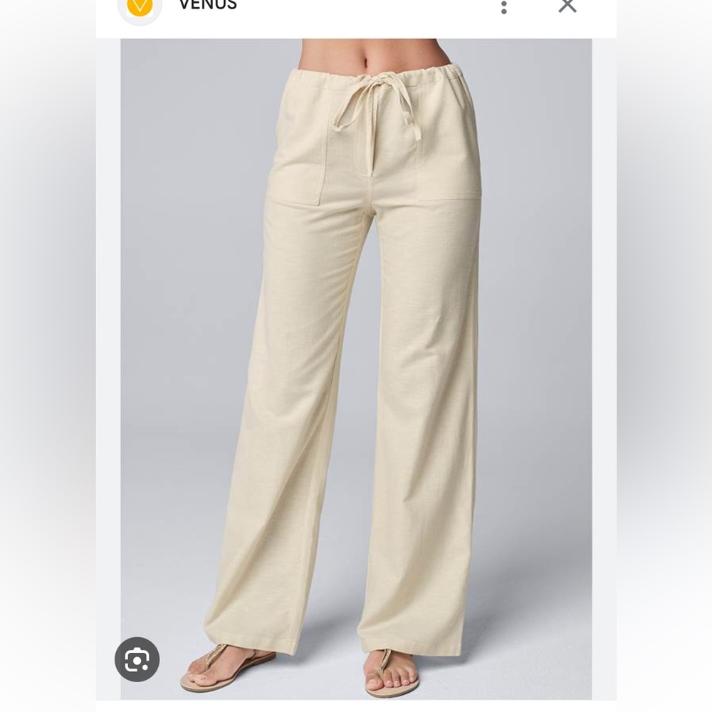 VENUS Light Cream Wide-Leg Drawstring Pants